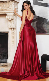 Embroidered Satin Long Prom Dress